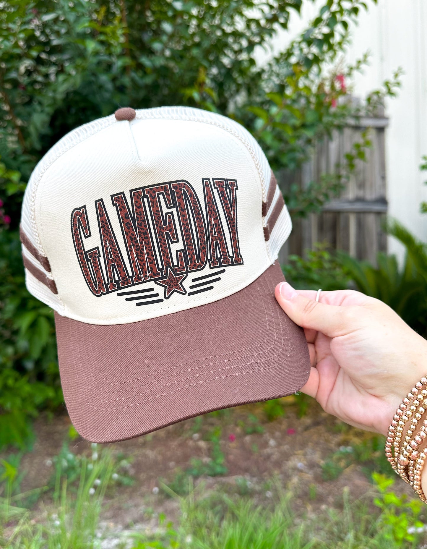 GAMEDAY Leopard Brown Striped Canvas Trucker Hat