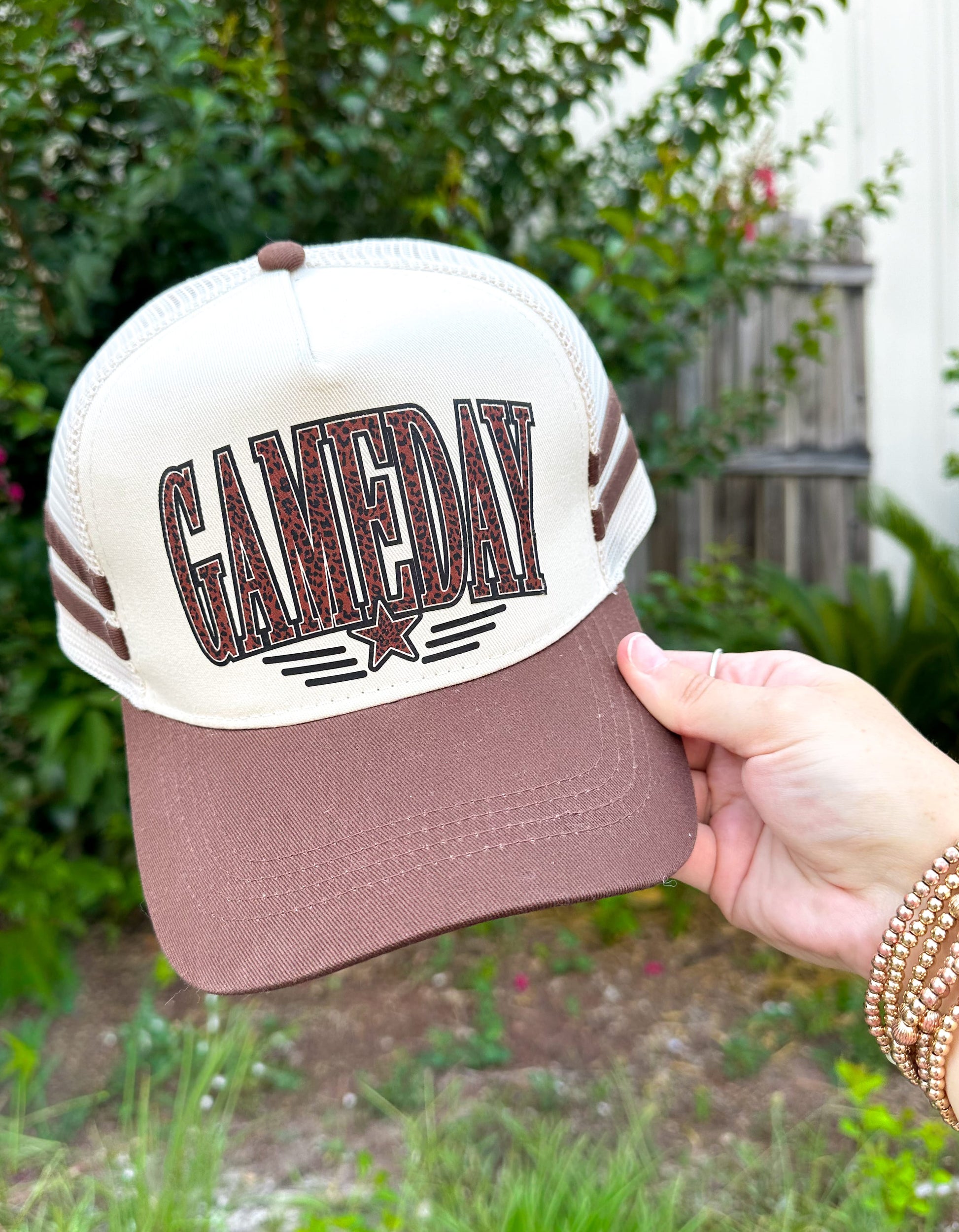 GAMEDAY Leopard Brown Striped Canvas Trucker Hat