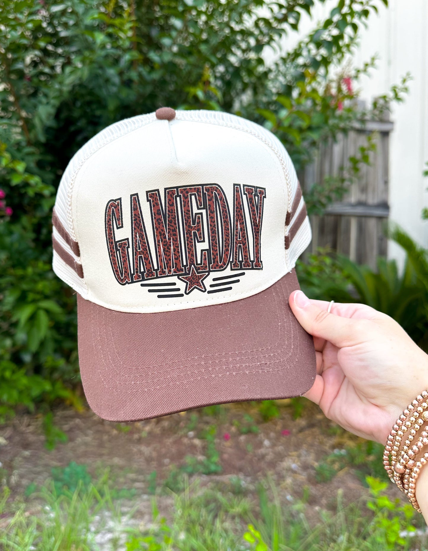 GAMEDAY Leopard Brown Striped Canvas Trucker Hat