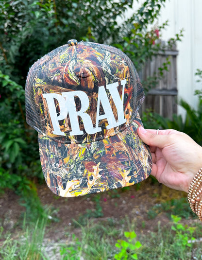 PRAY (white font) Real Camo Canvas Trucker Hat