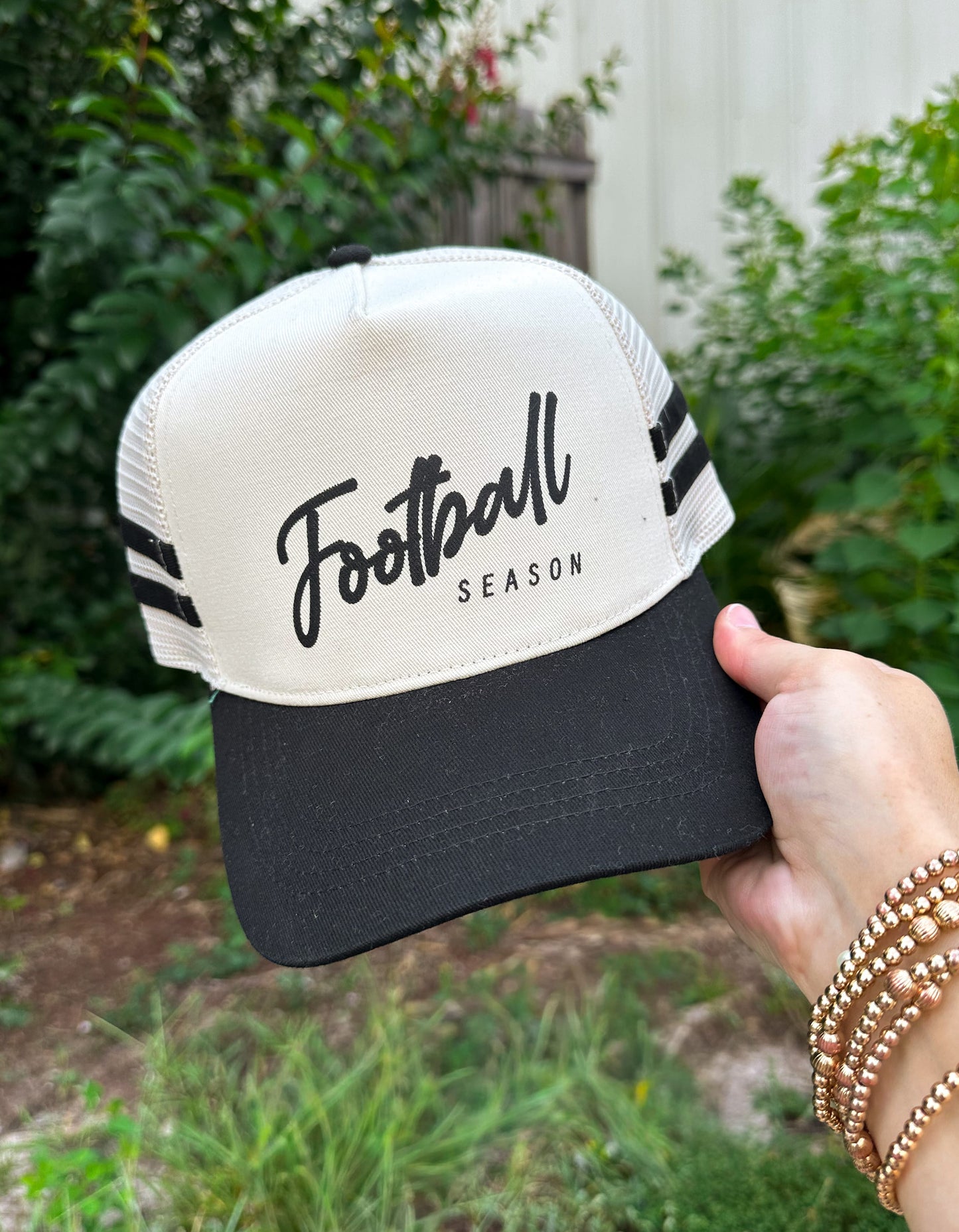 Football Season Black Striped Canvas Trucker Hat