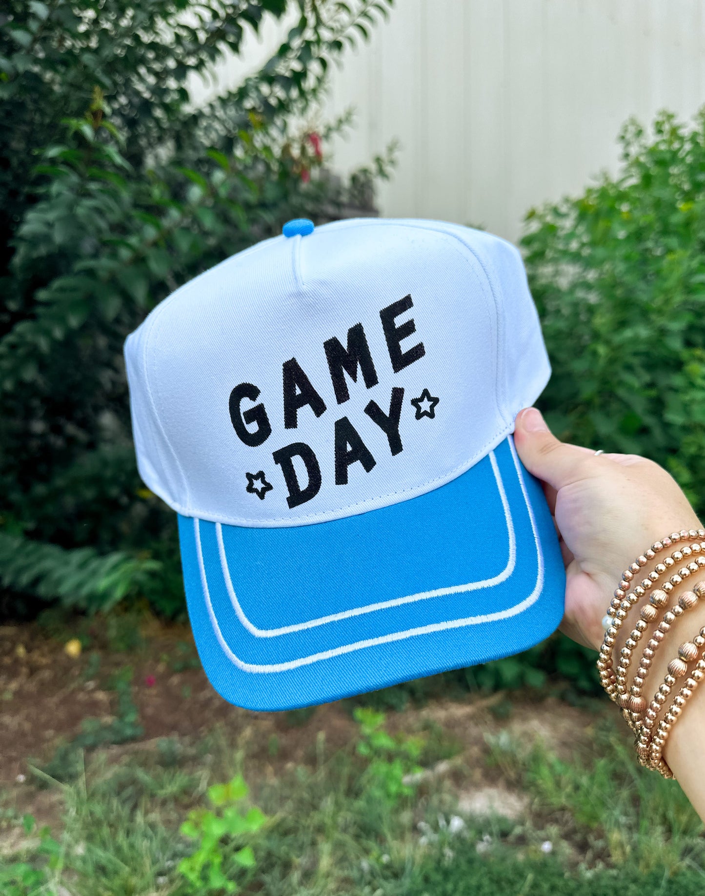 Game Day White/Blue Canvas Trucker Hat