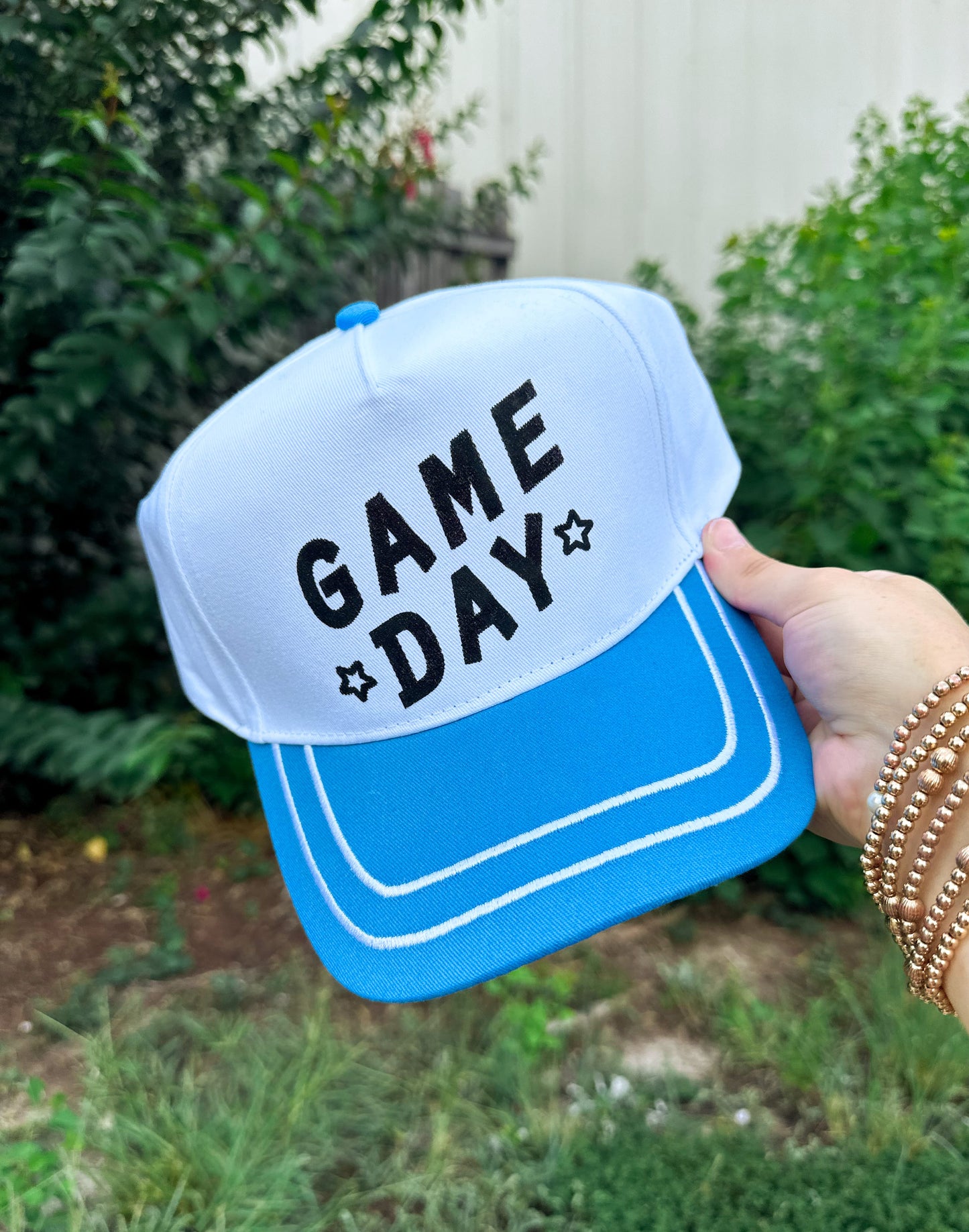 Game Day White/Blue Canvas Trucker Hat