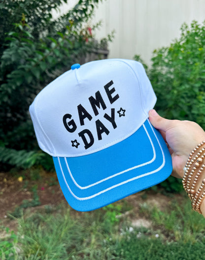 Game Day White/Blue Canvas Trucker Hat