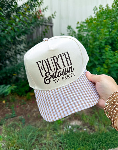 Fourth & Down To Party Khaki/Tan Checkered Trucker Hat