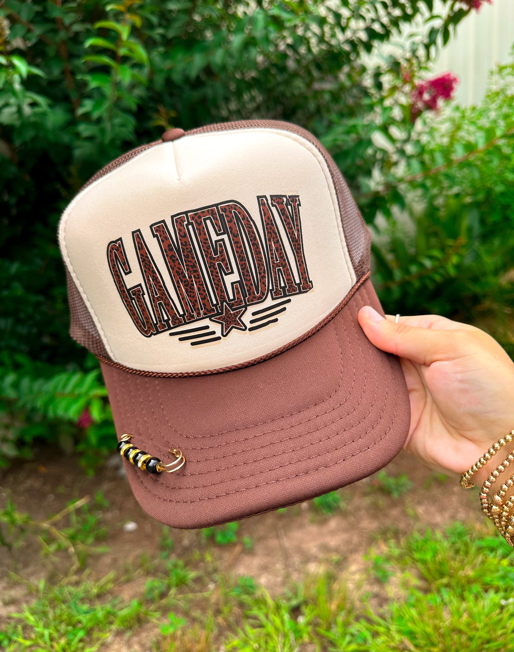 Leopard Gameday Tan/ Brown Trucker