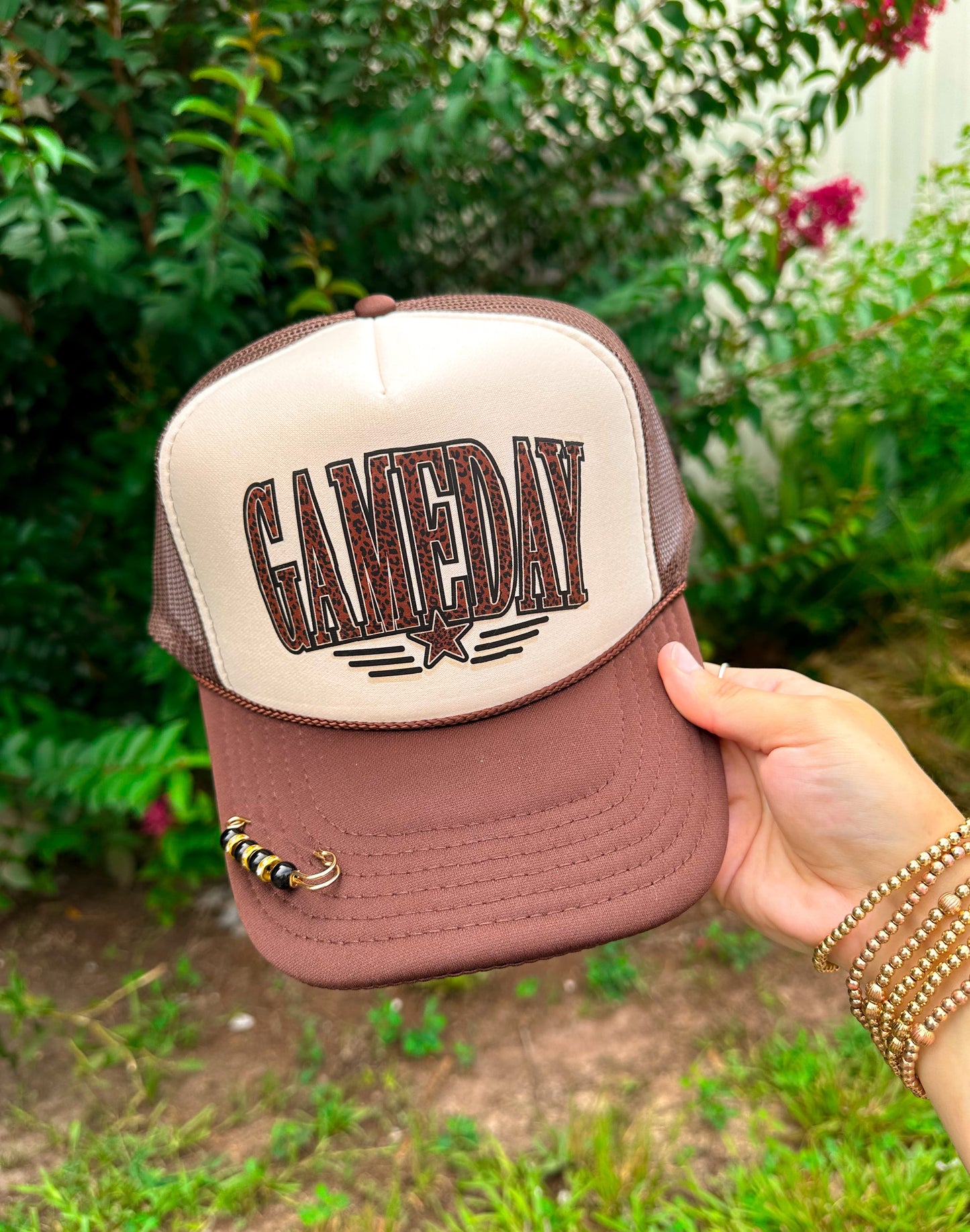 Leopard Gameday Tan/ Brown Trucker