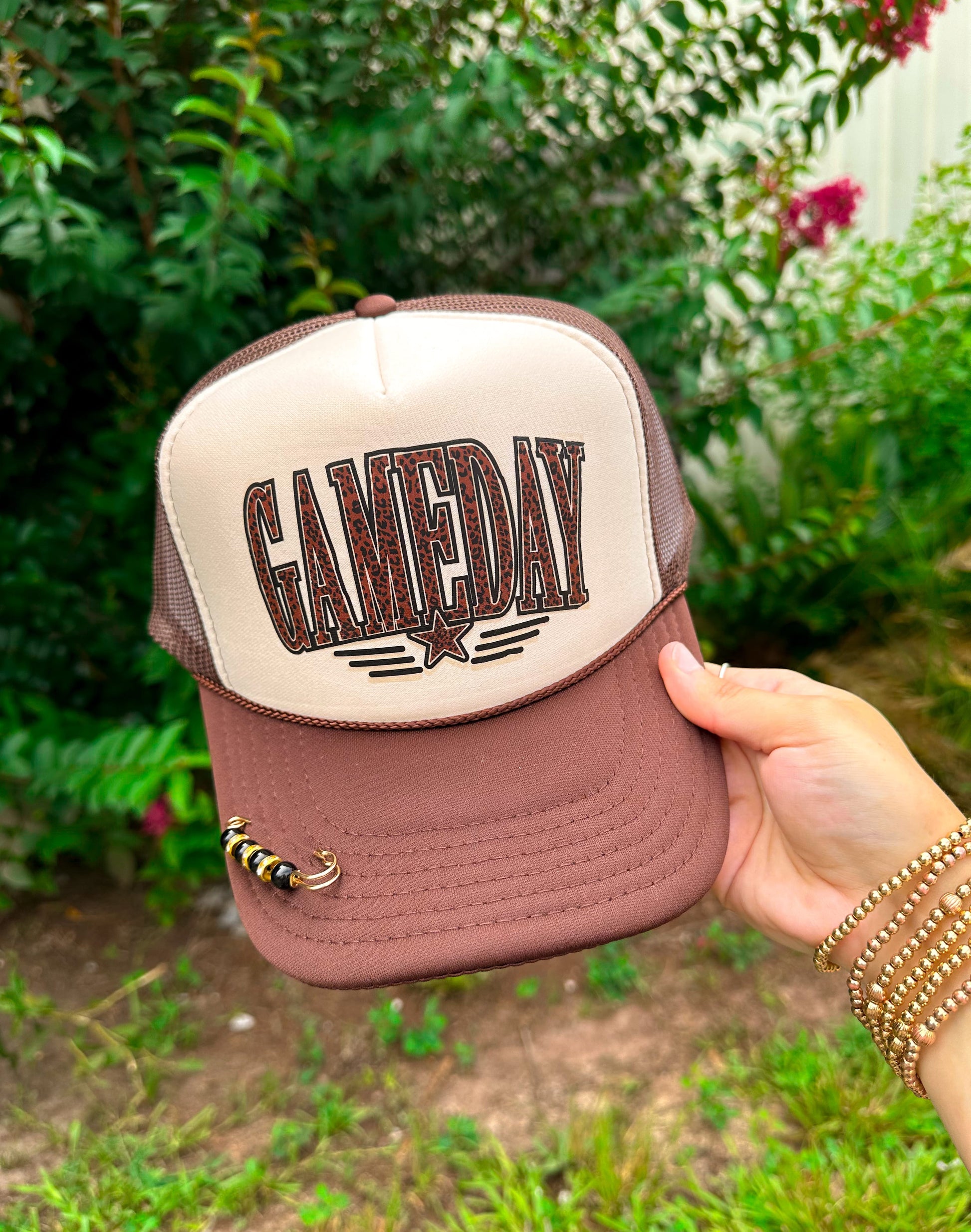 Leopard Gameday Tan/ Brown Trucker