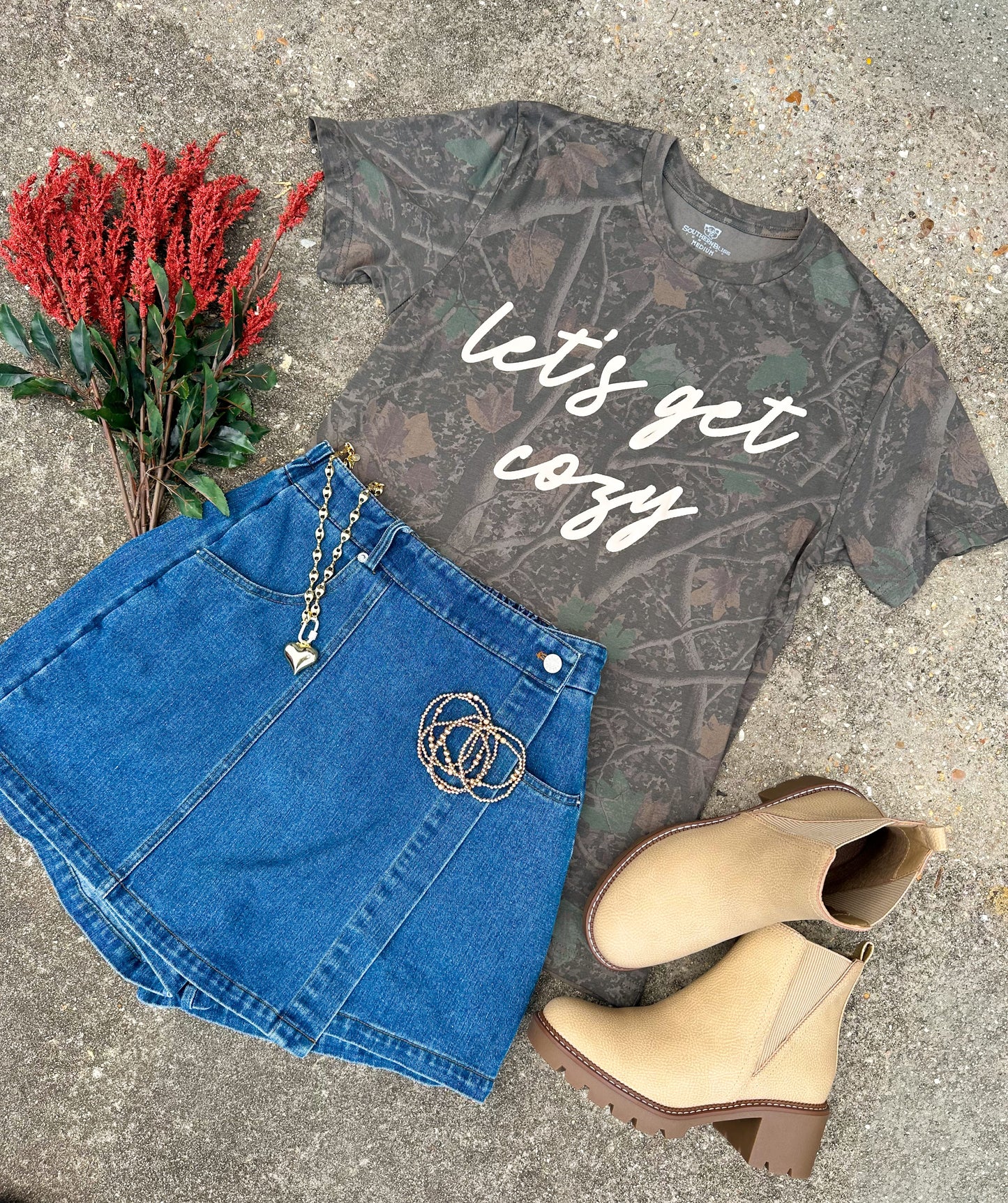 Let’s Get Cozy Dark Camo Shortsleeve