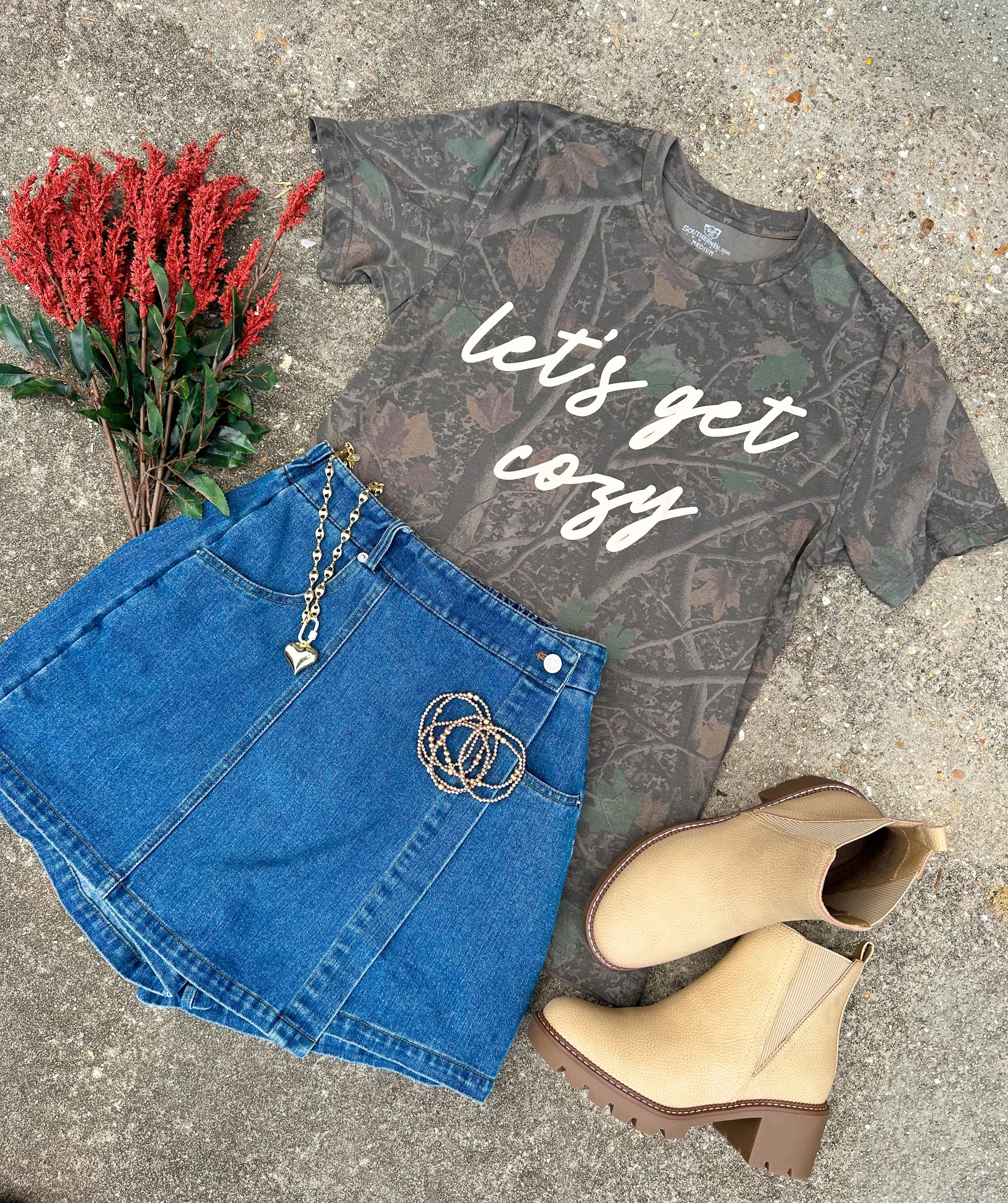 Let’s Get Cozy Dark Camo Shortsleeve