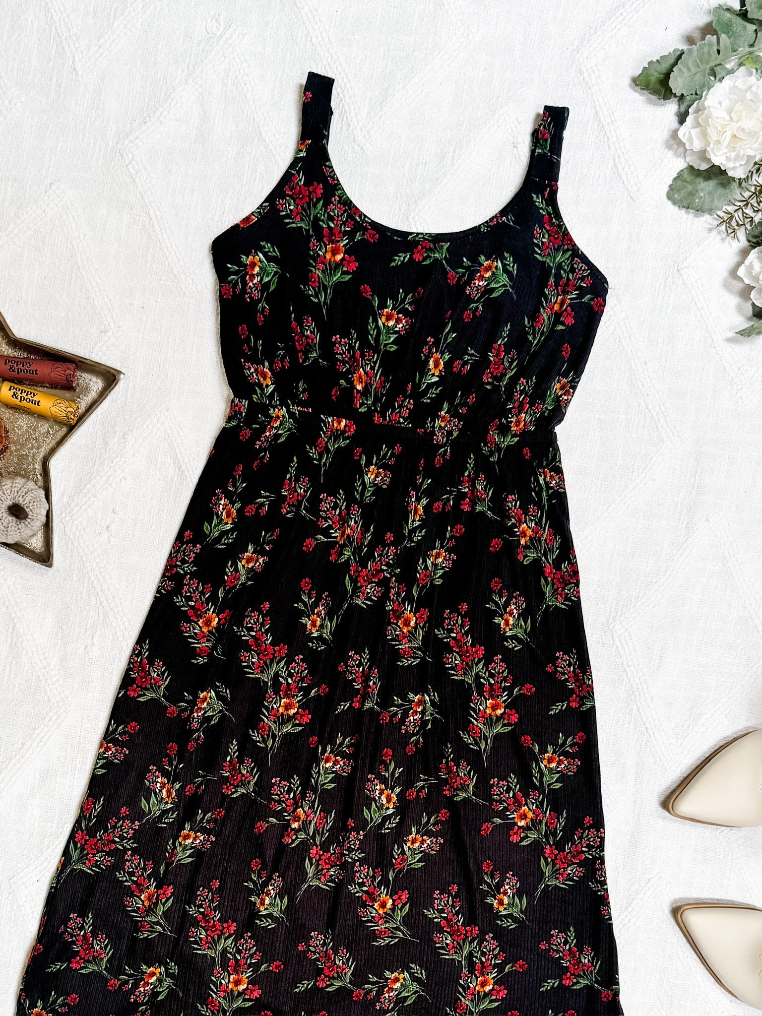 Reagan Ribbed Midi Dress - Black Floral FINAL SALE