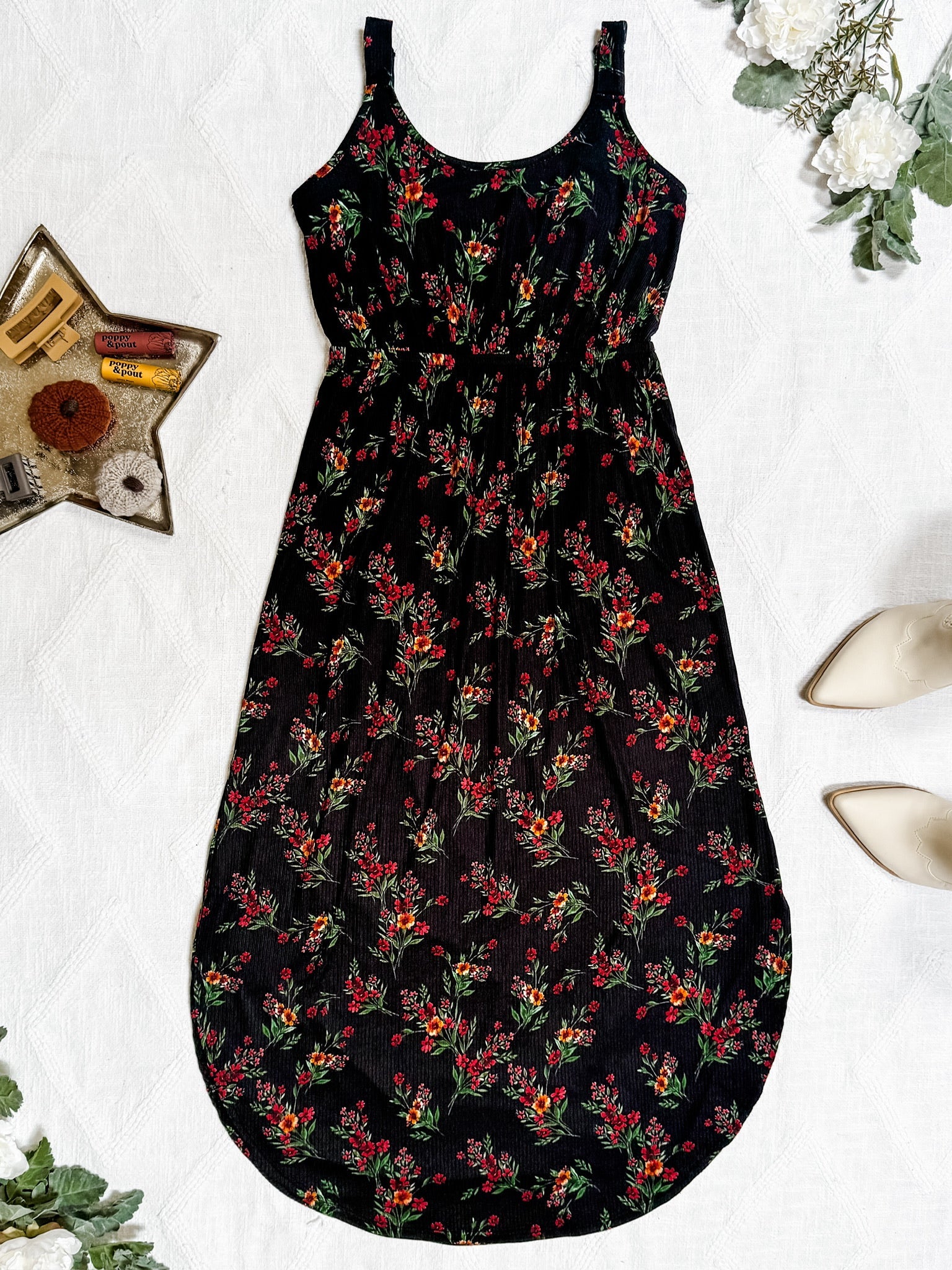 Reagan Ribbed Midi Dress - Black Floral FINAL SALE