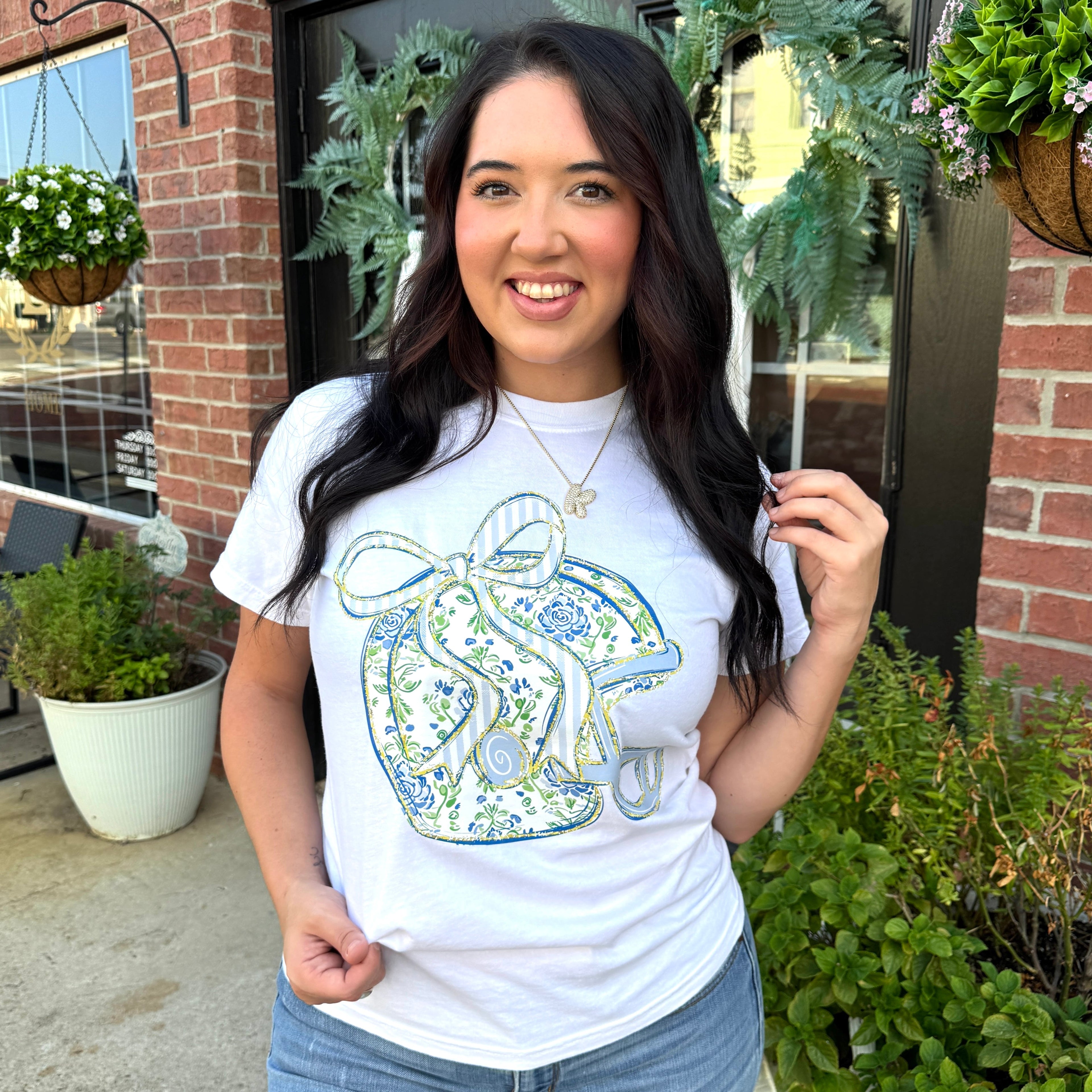 Floral Football Helmet Graphic Tee