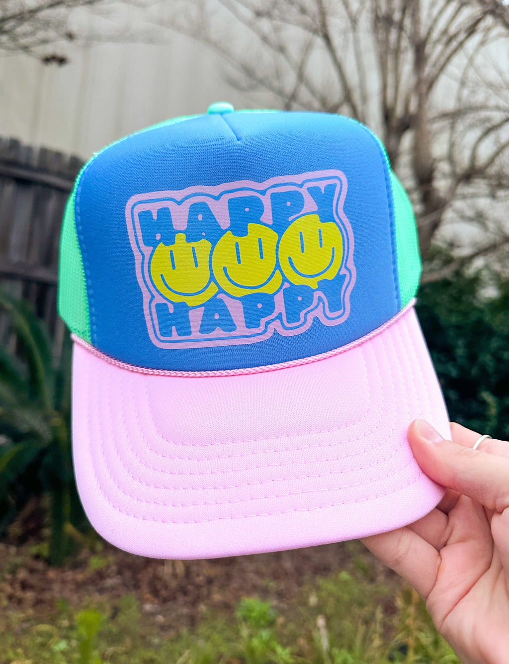 Happy Happy Smiley Multi Trucker (Carolina Blue)