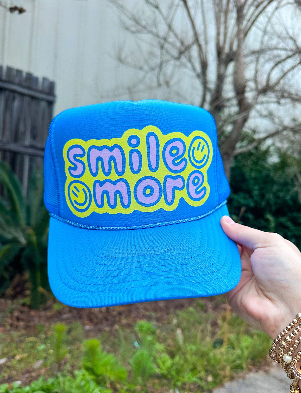 Smile More Columbia Blue Trucker