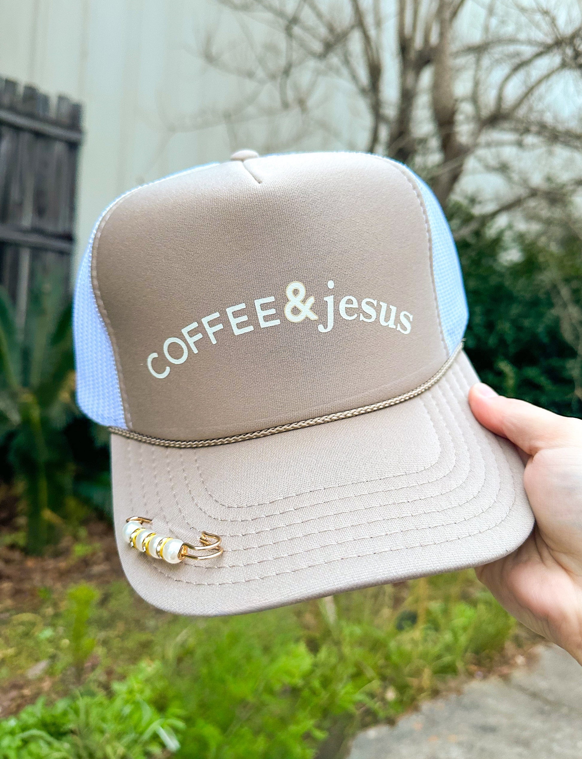 Coffee & Jesus Khaki/White Trucker