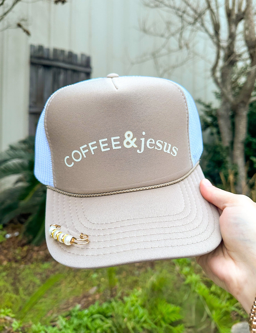 Coffee & Jesus Khaki/White Trucker