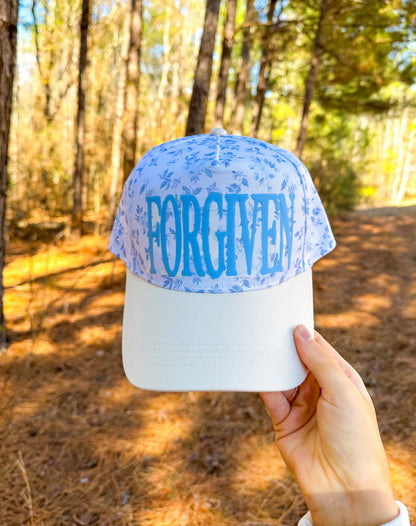 FORGIVEN Floral White/Light Blue Trucker Hat