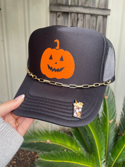 Pumpkin Face Black Trucker Hat