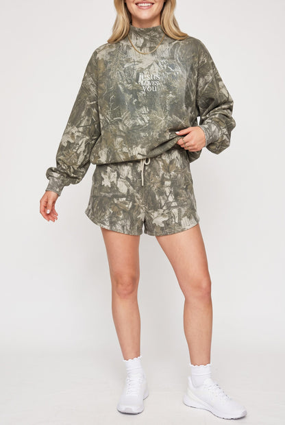 PREORDER ITEM (Estimated ship date 11/10) JESUS LOVES MINI Vintage Camo Mock Neck Sweatshirt