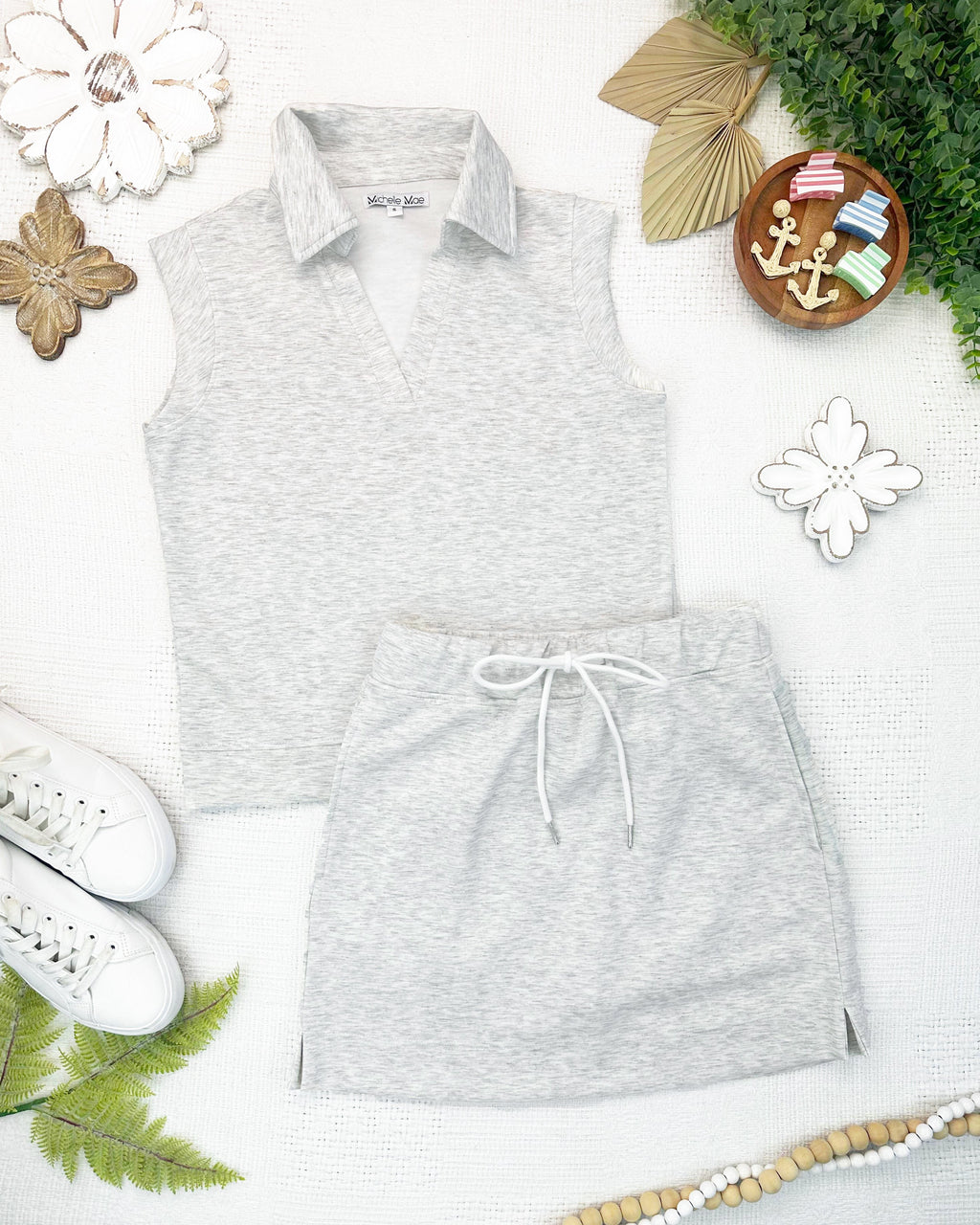 Luxe Collar Tank/Skort Set - Heathered Neutral