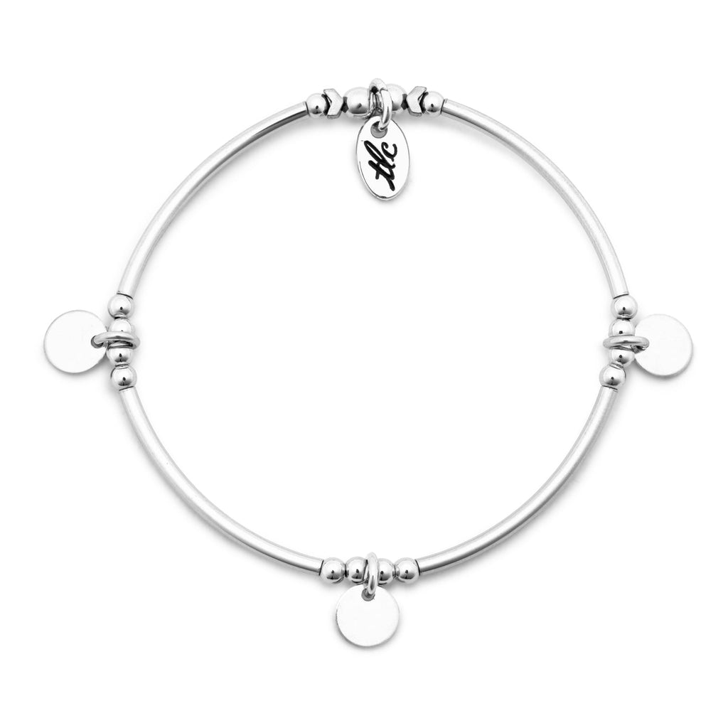 Mini Disc - Sterling Silver Charmed Stretch Bangle