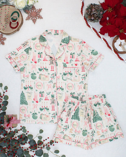 Brooke Top and Shorts Pajama Set - Pink Pine Noel