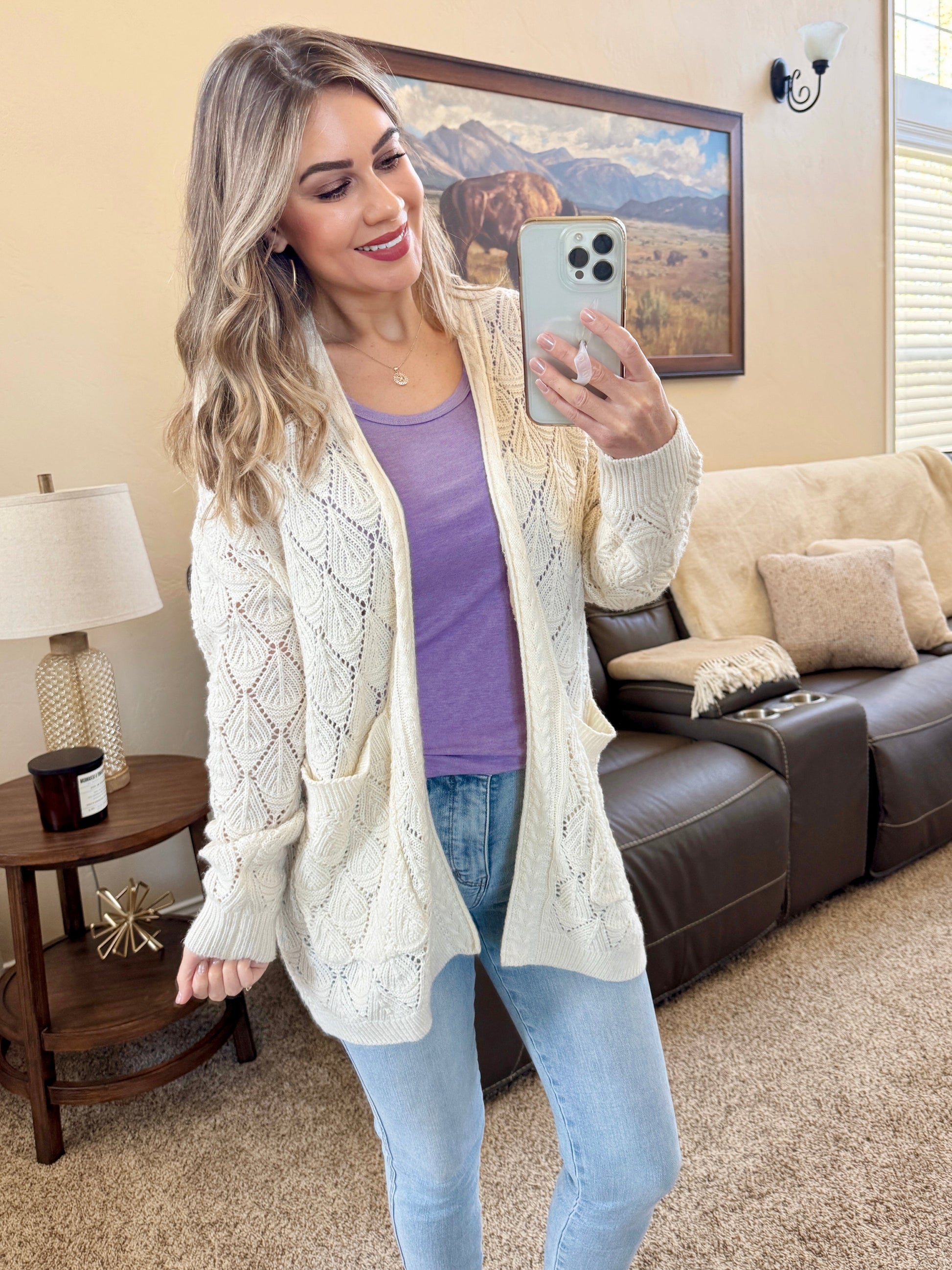 Open Knit Cardigan - Ivory