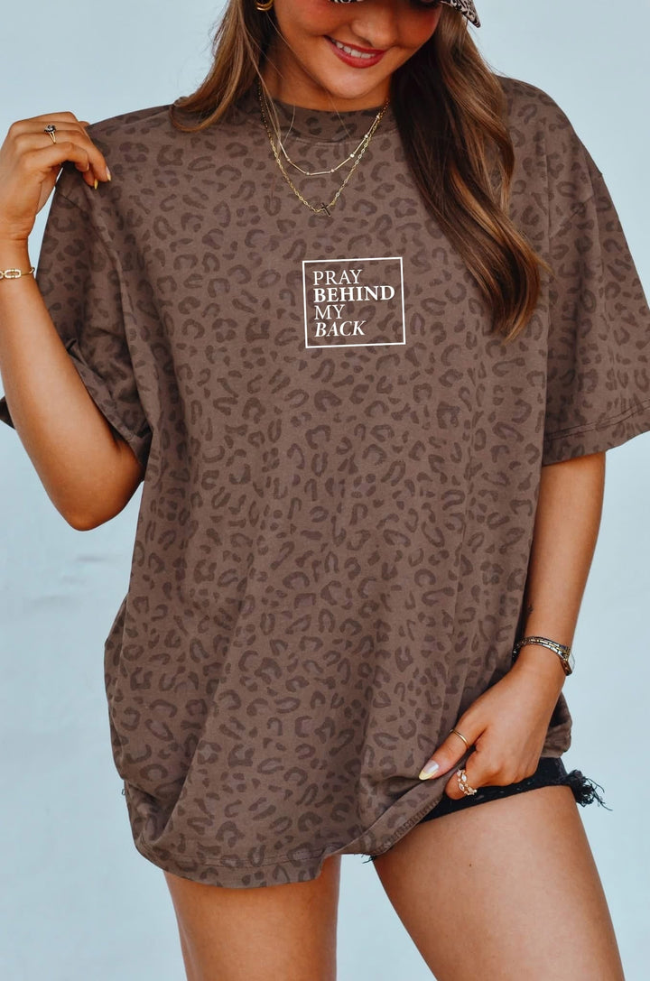 Pray Behind Back Brown Leopard Tee
