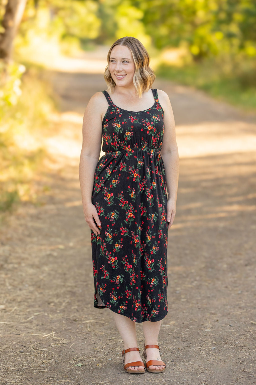 Reagan Ribbed Midi Dress - Black Floral FINAL SALE
