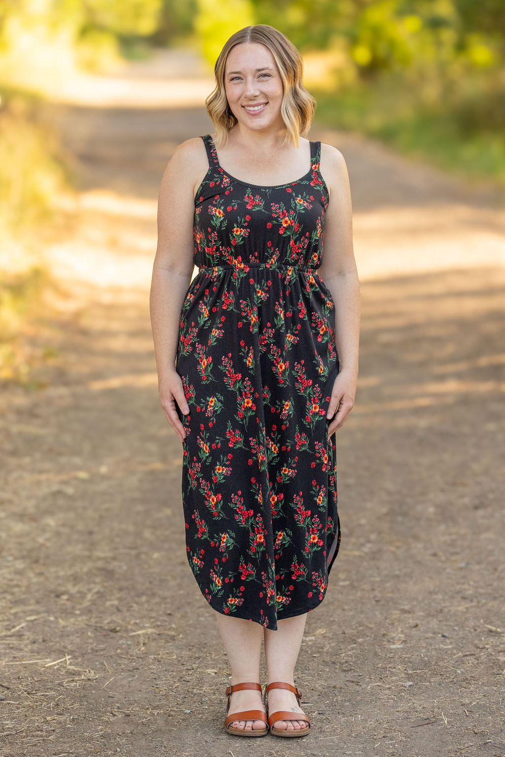 Reagan Ribbed Midi Dress - Black Floral FINAL SALE