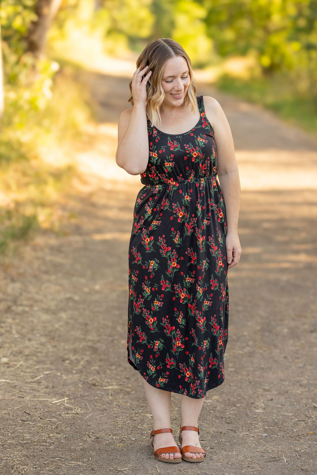 Reagan Ribbed Midi Dress - Black Floral FINAL SALE
