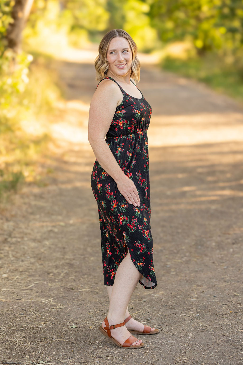 Reagan Ribbed Midi Dress - Black Floral FINAL SALE