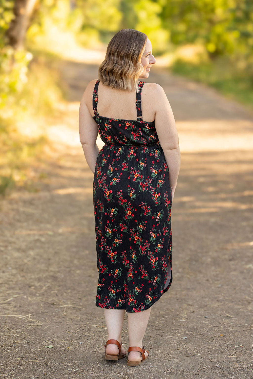 Reagan Ribbed Midi Dress - Black Floral FINAL SALE