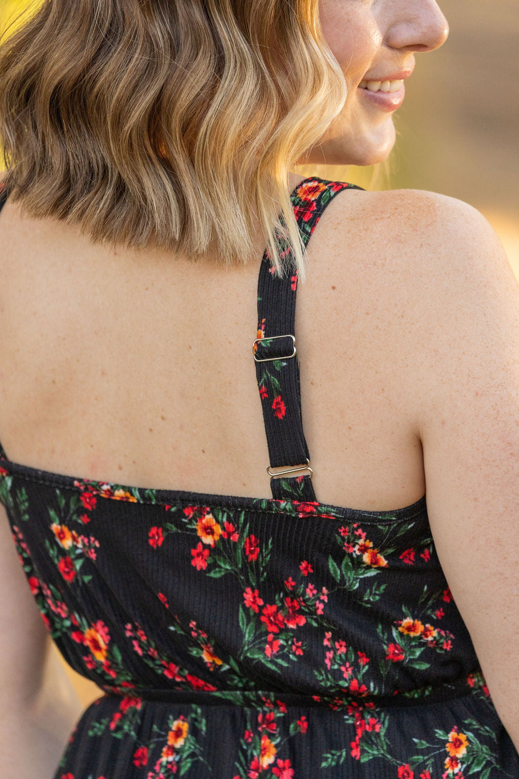 Reagan Ribbed Midi Dress - Black Floral FINAL SALE