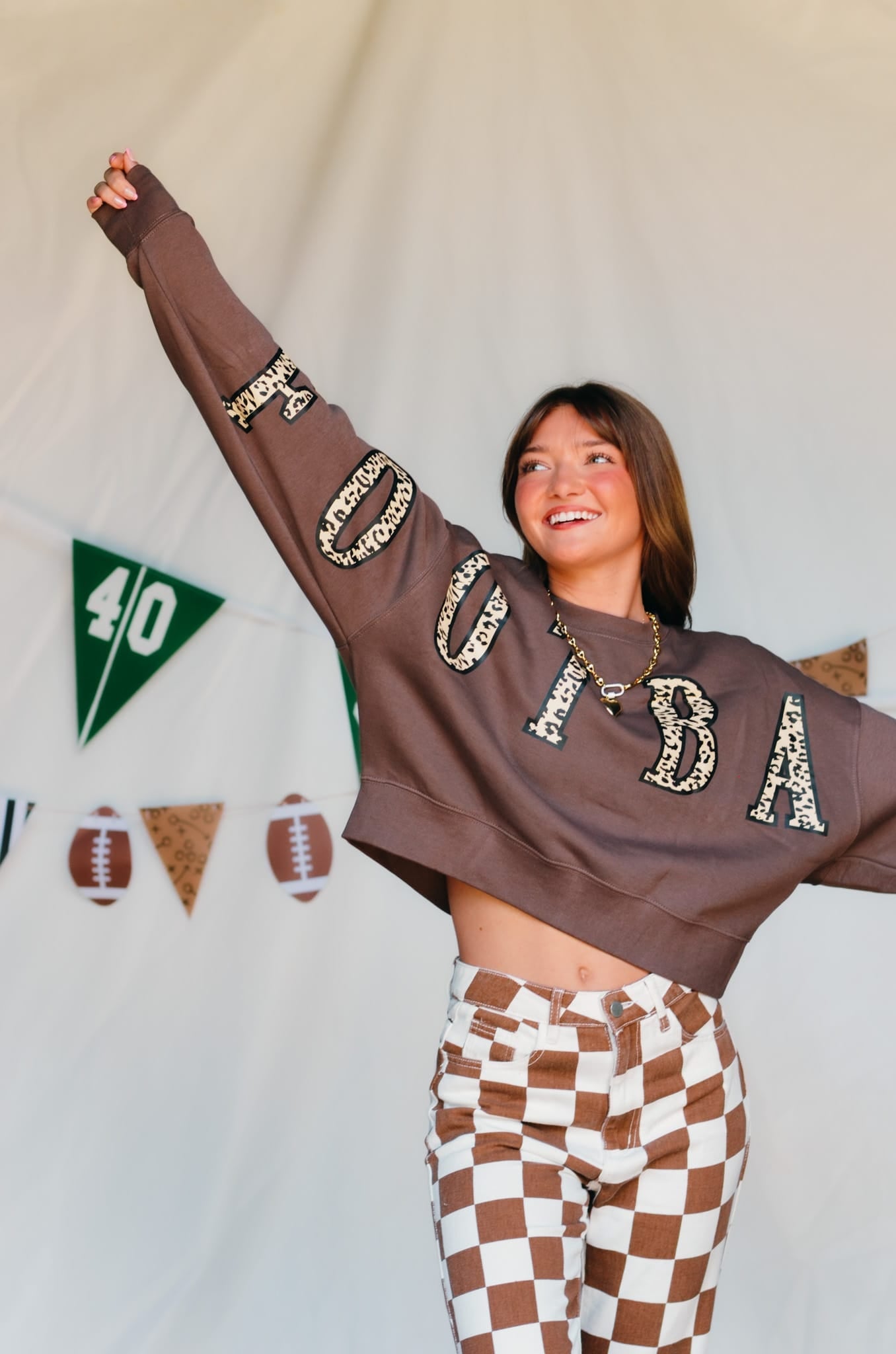 Football Leopard Mocha Crop Sweatshirt