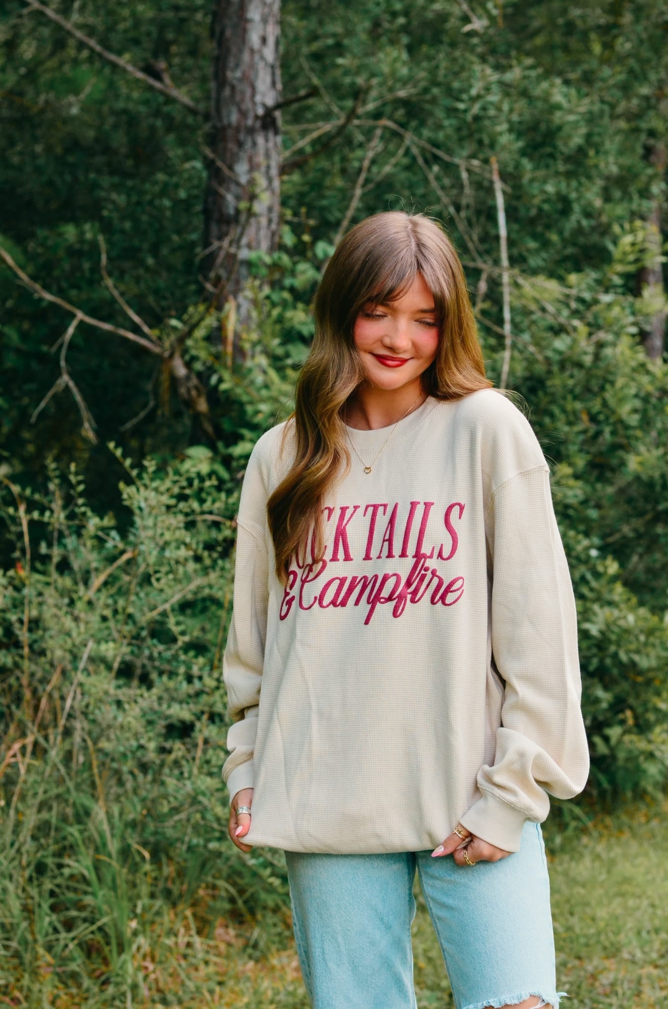 Cocktails & Campfires Waffle knit sweater
