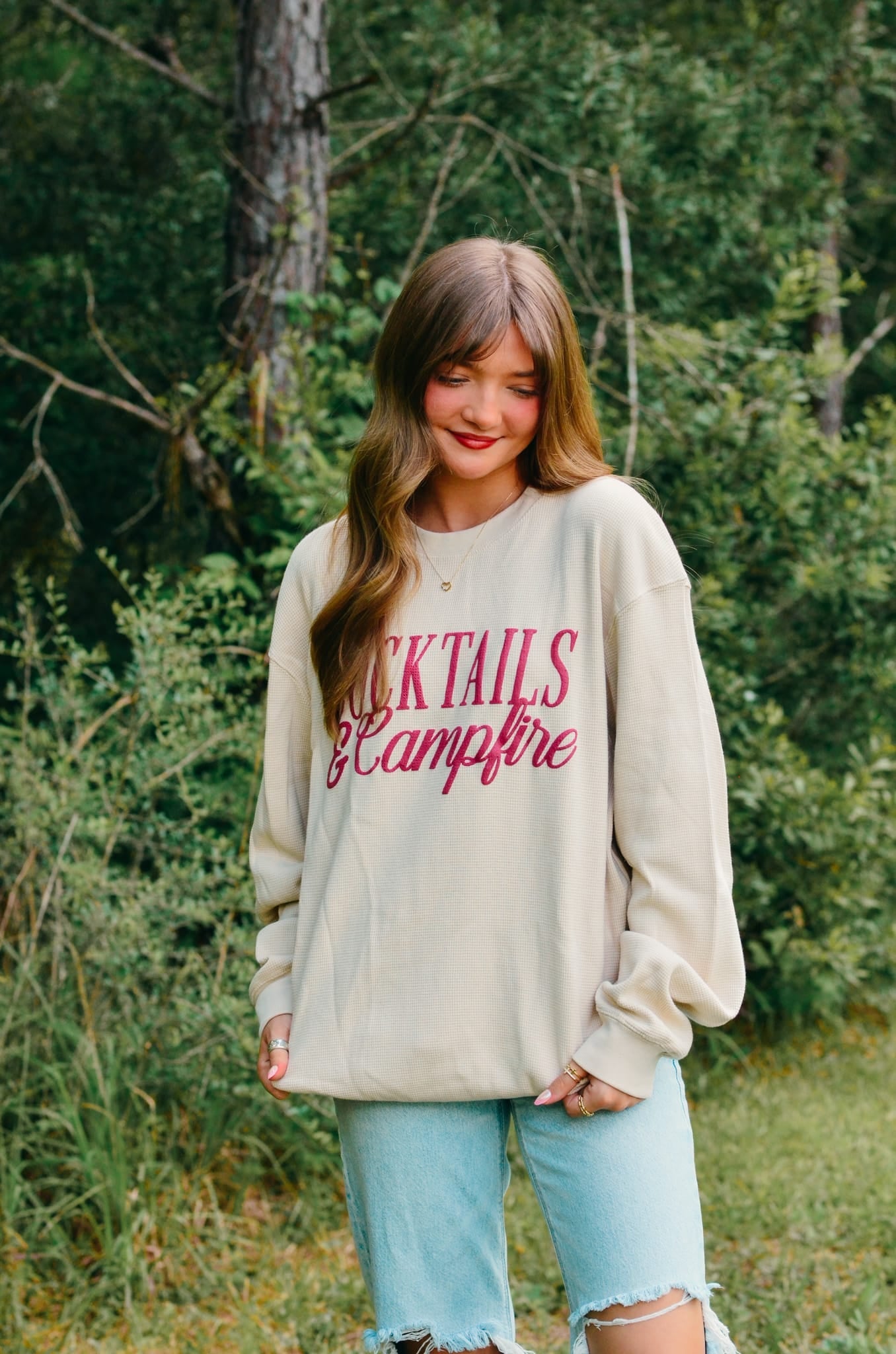 Cocktails & Campfires Waffle knit sweater