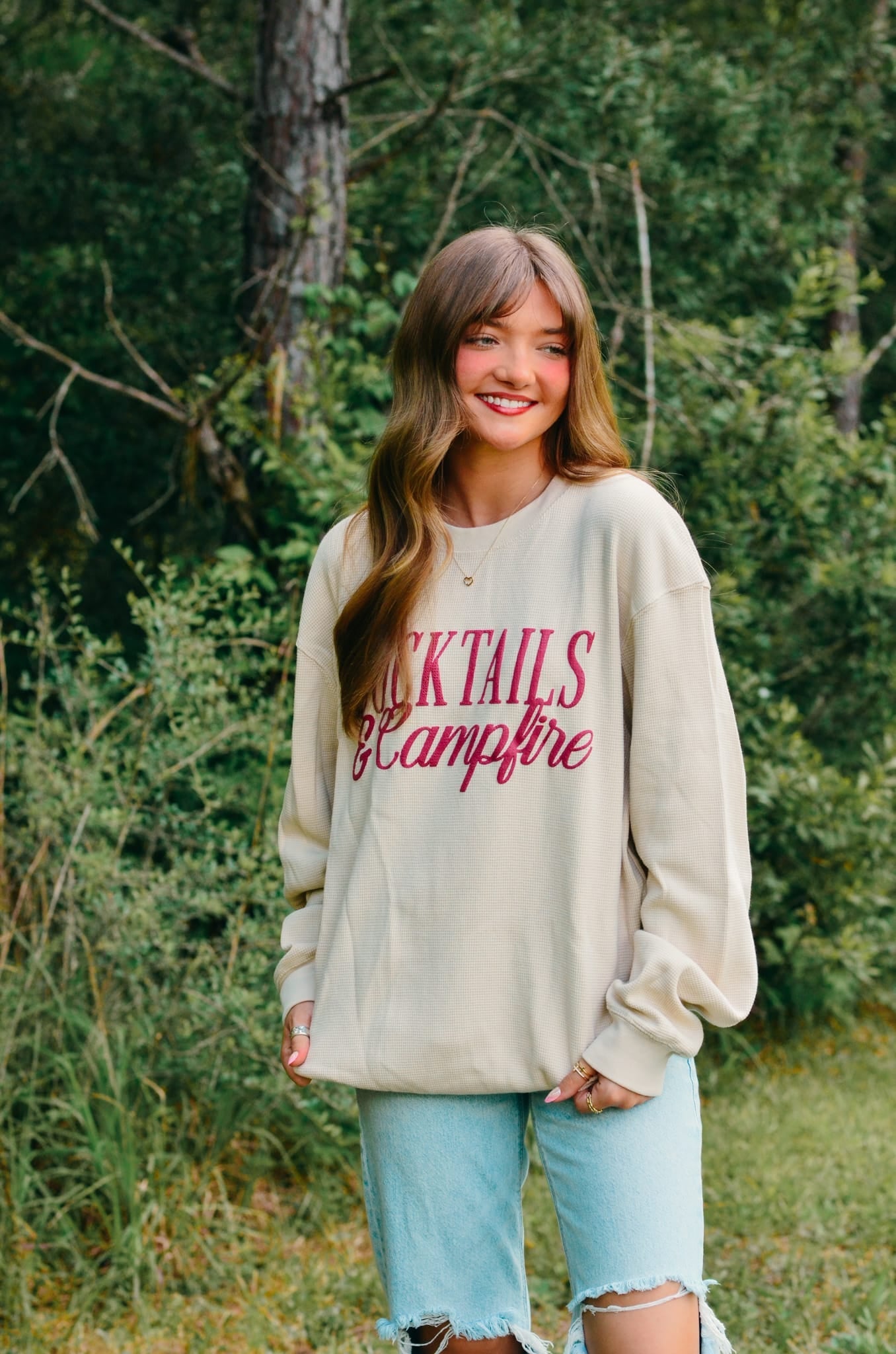 Cocktails & Campfires Waffle knit sweater