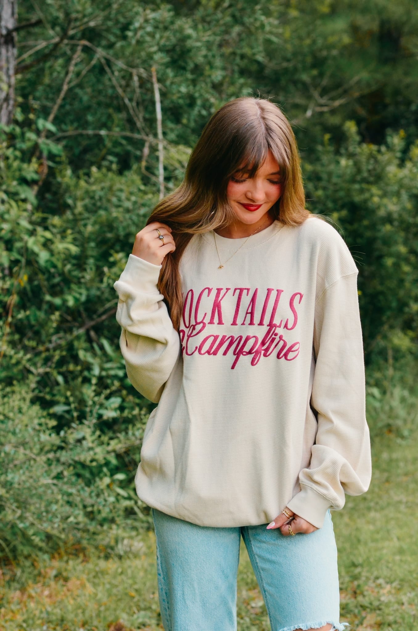 Cocktails & Campfires Waffle knit sweater