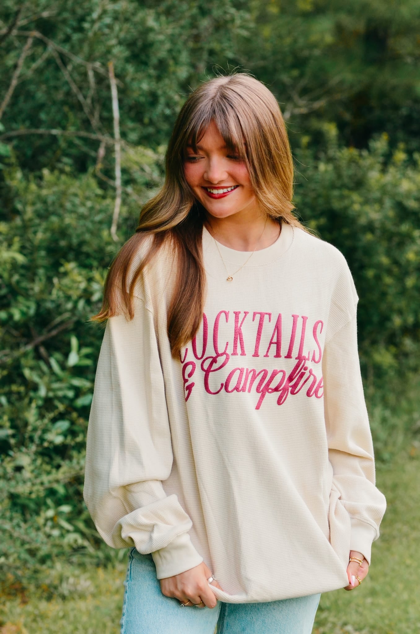 Cocktails & Campfires Waffle knit sweater