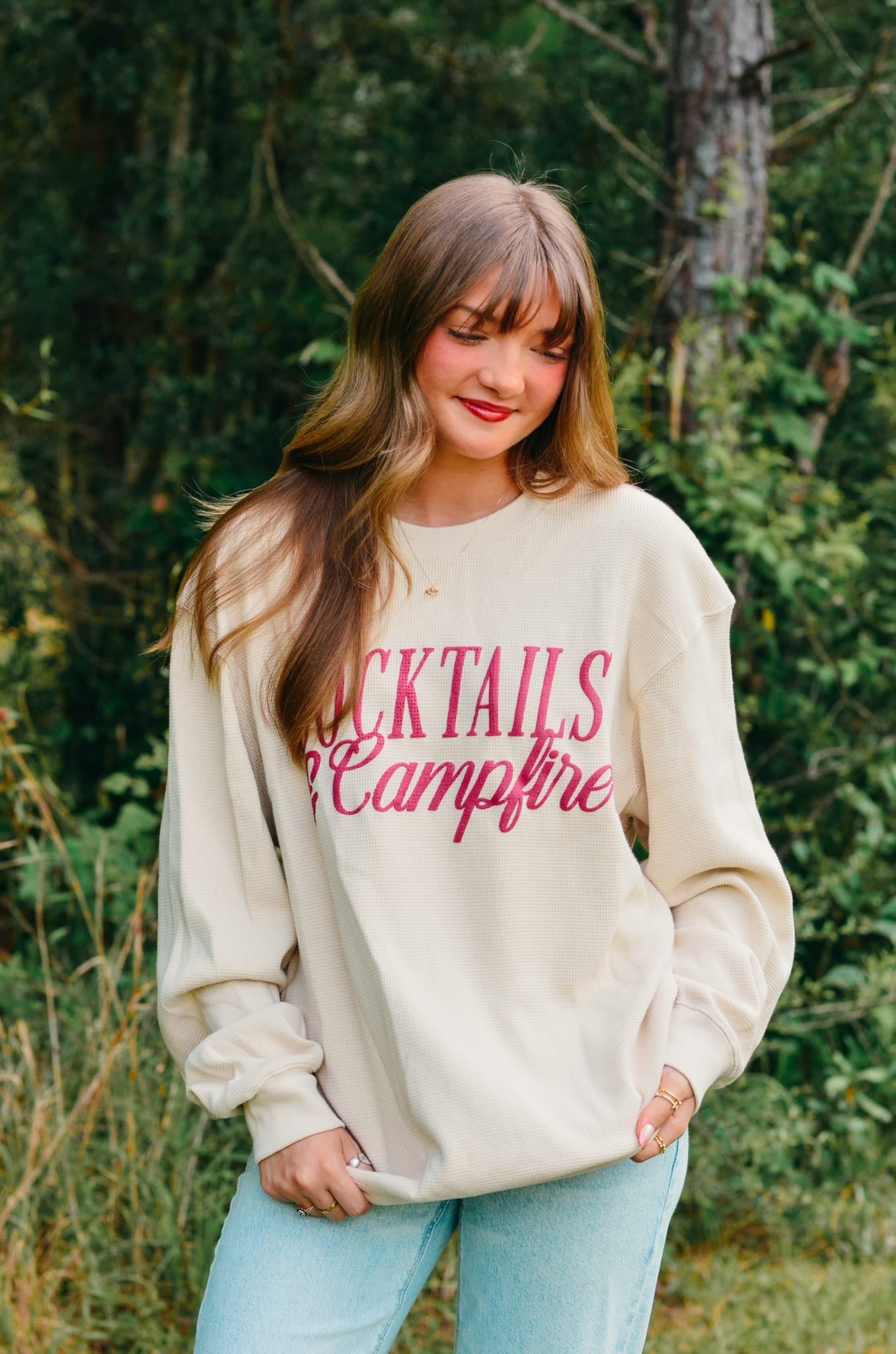 Cocktails & Campfires Waffle knit sweater