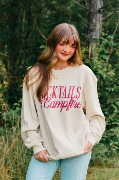 Cocktails & Campfires Waffle knit sweater