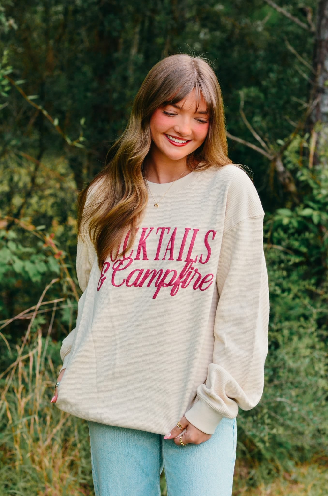 Cocktails & Campfires Waffle knit sweater