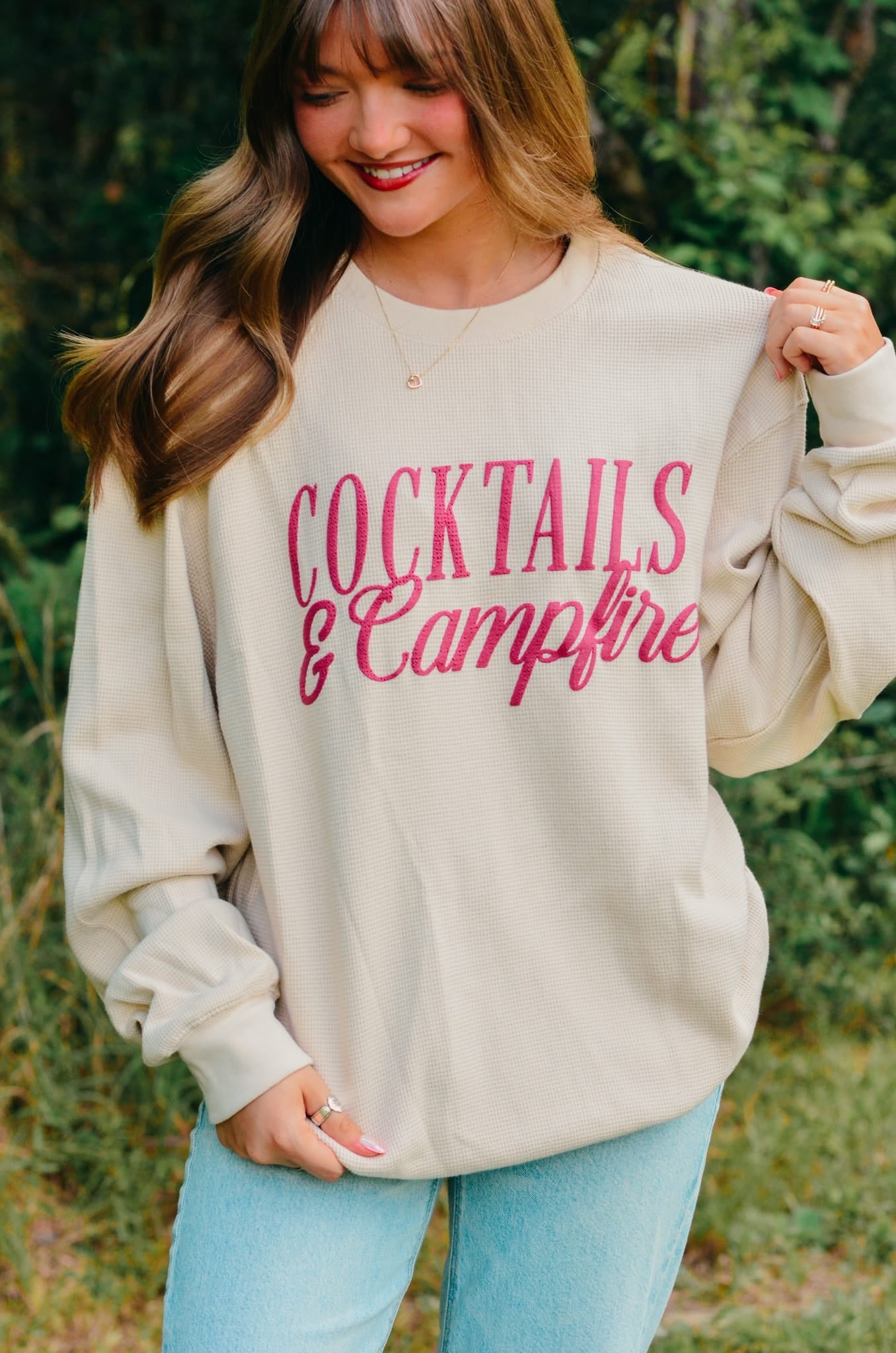 Cocktails & Campfires Waffle knit sweater