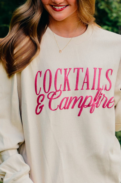Cocktails & Campfires Waffle knit sweater