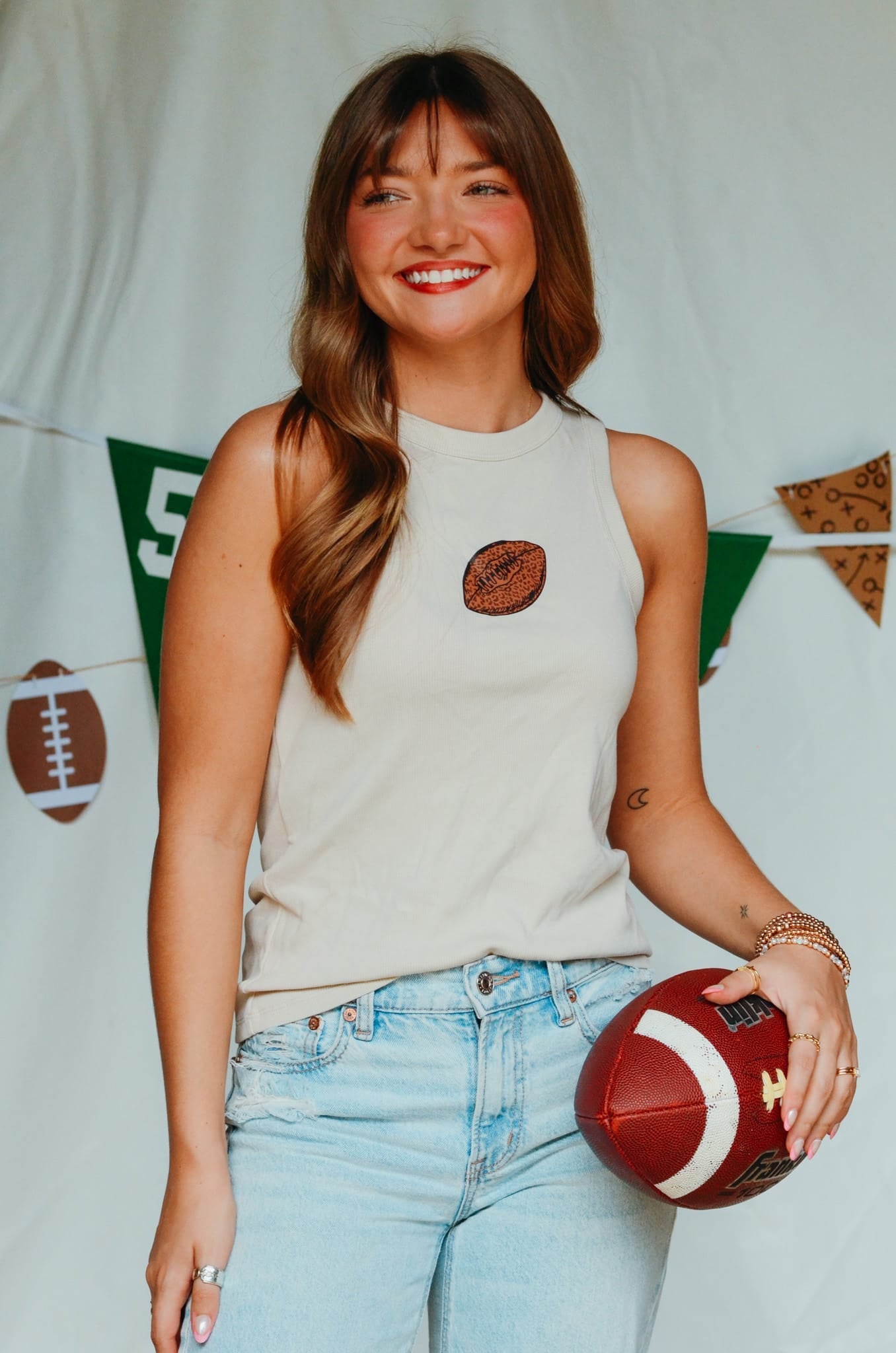Football Tan Ribbed Tank
