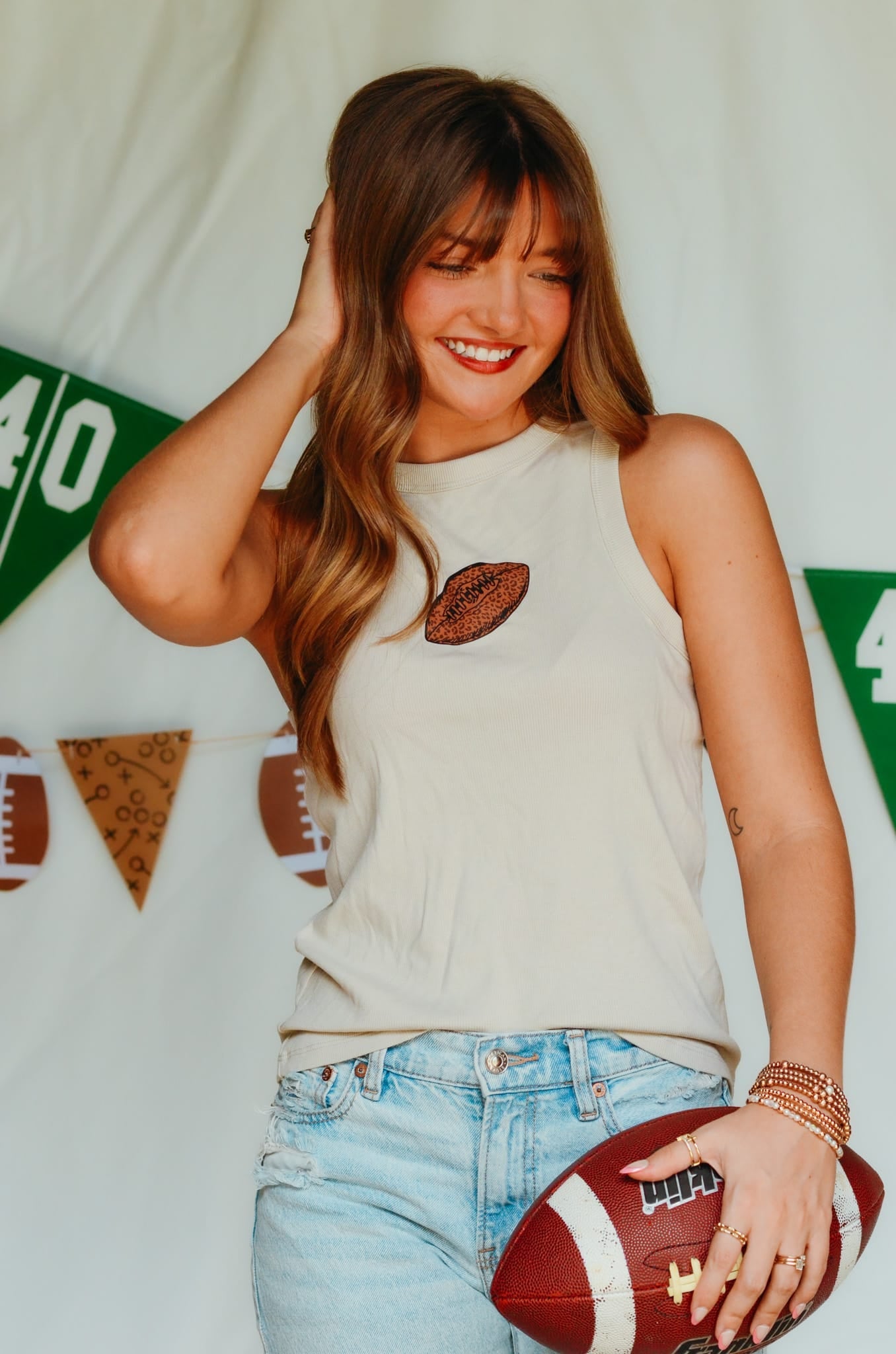 Football Tan Ribbed Tank