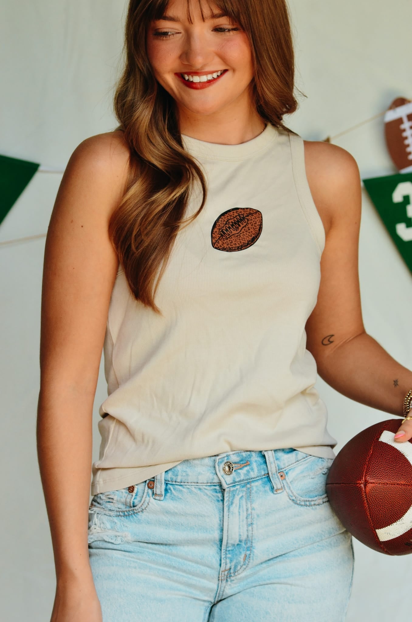 Football Tan Ribbed Tank