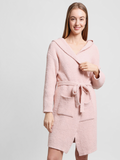 Solid Color Soft Hooded Robe W Pocket